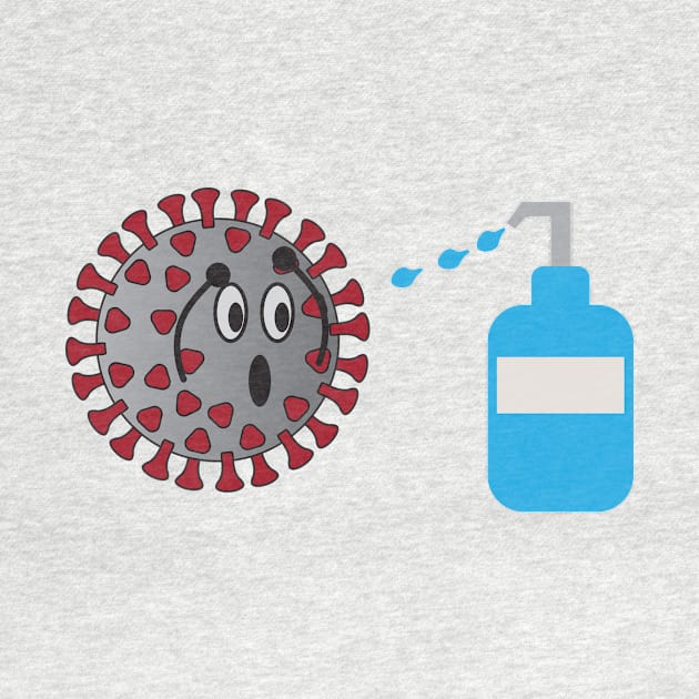 Coronavirus Character afraid Of Liquid Soap by sigdesign